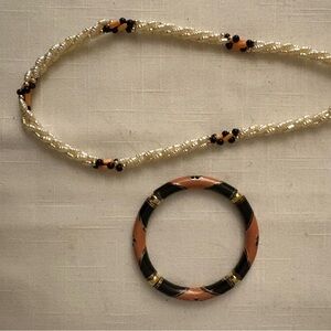 Elegant Faux Pearl and Black Beaded Necklace and Bracelet